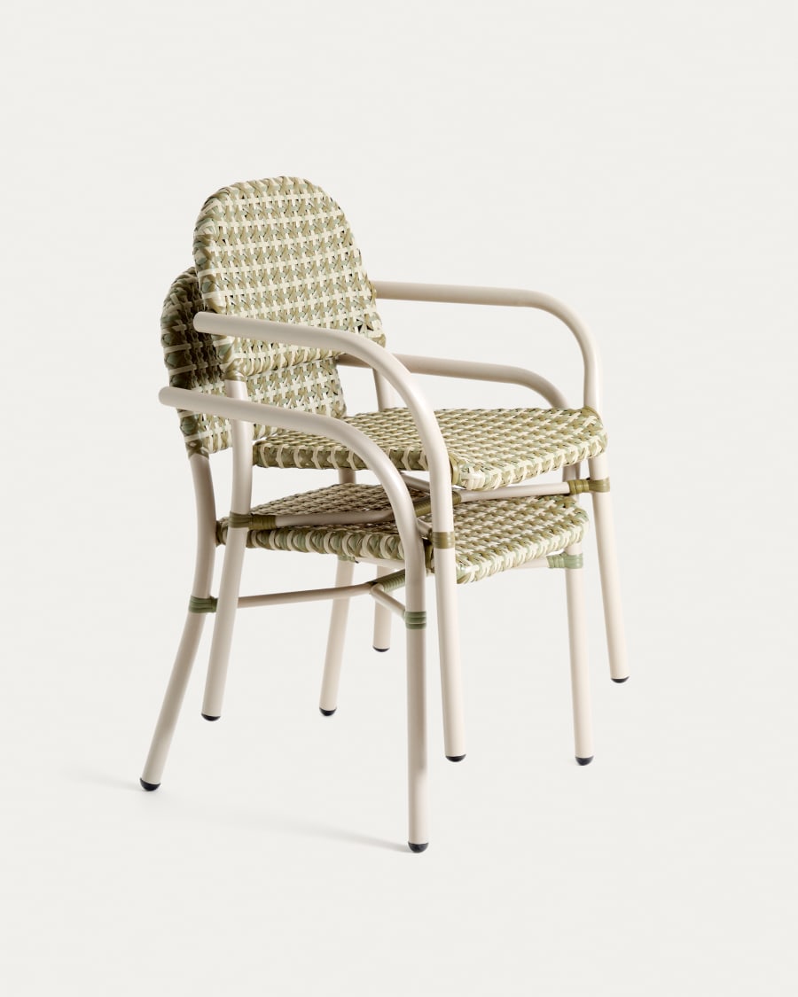 Chaise empilable Tuccia en aluminium et rotin synthétique vert et beige