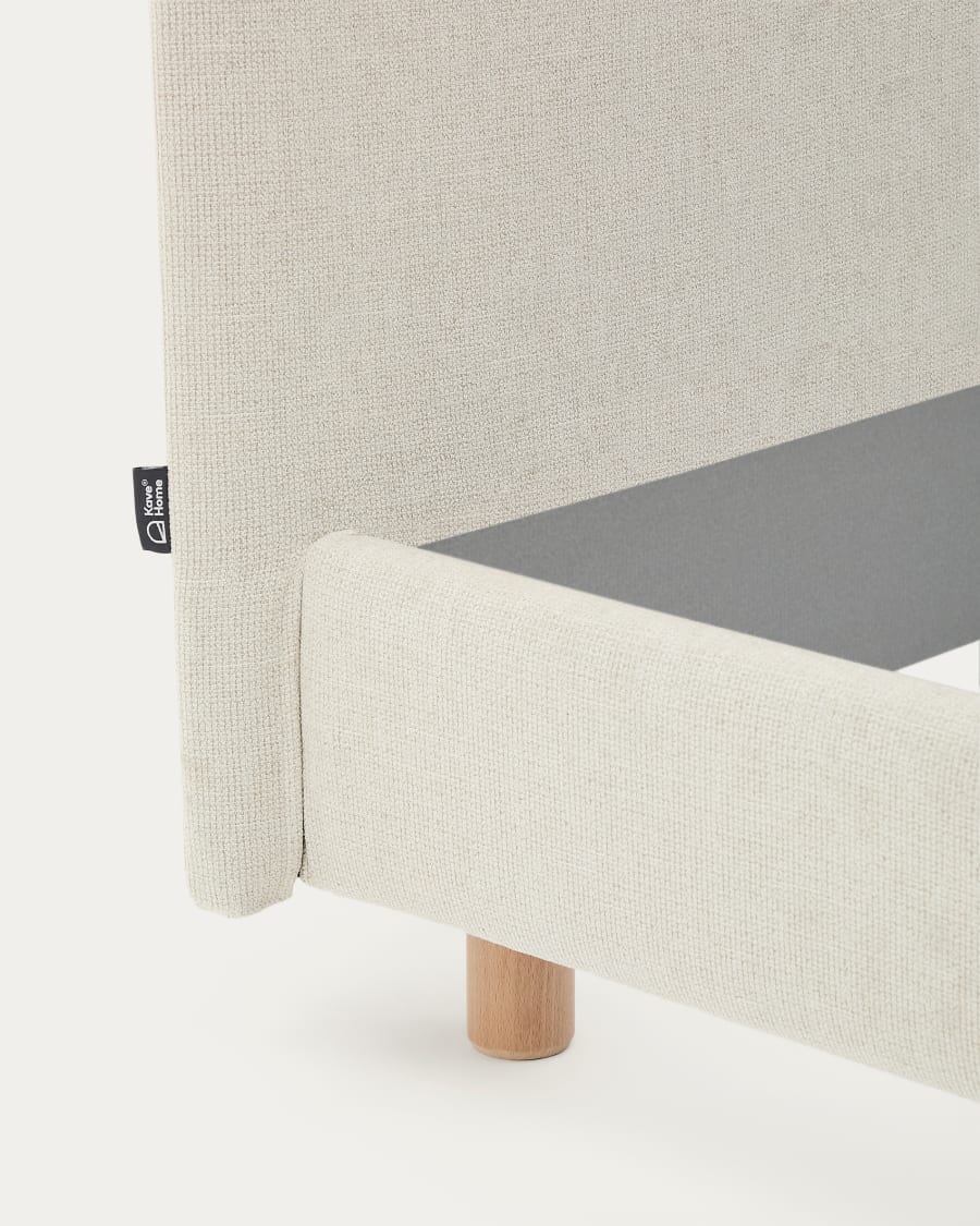 Abziehbares Bett Valma aus perlfarbener Chenille mit Beinen aus massivem Buchenholz für Matratze von 180 x 200 cm