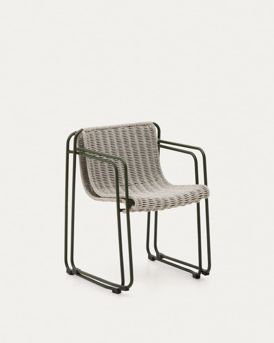 Maurina chair in green galvanised steel and ecru and grey rope cord