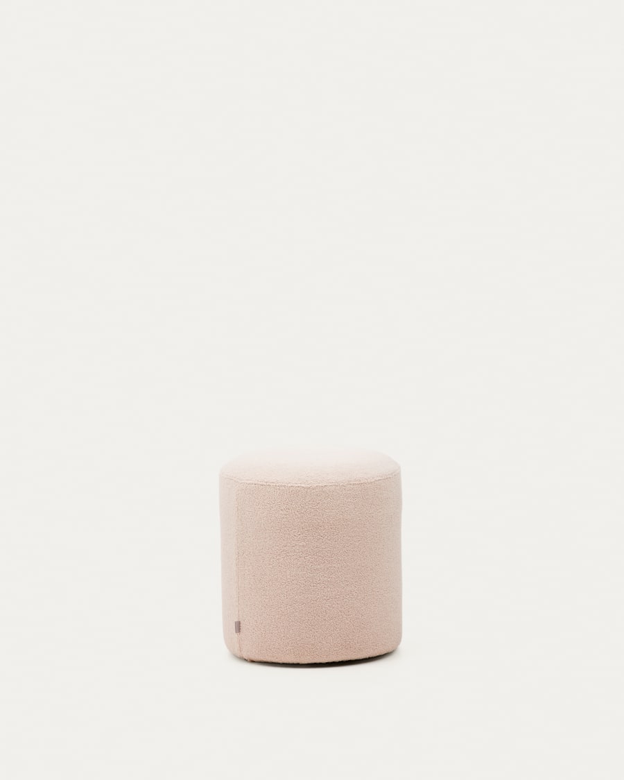 Kaeli footrest with removable cover in pink bouclé Ø 43 cm