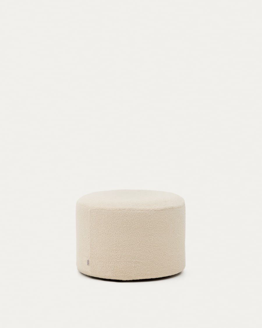 Kaeli footrest with removable cover in ecru bouclé Ø 60 cm