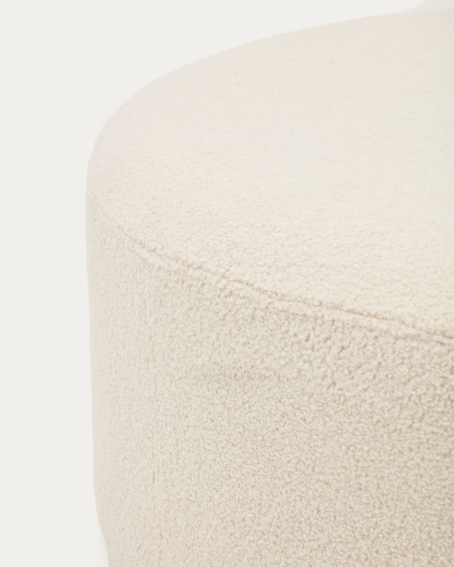 Fußhocker Kaeli mit abnehmbarem Bezug in Bouclé Farbe Écru Ø 120 cm