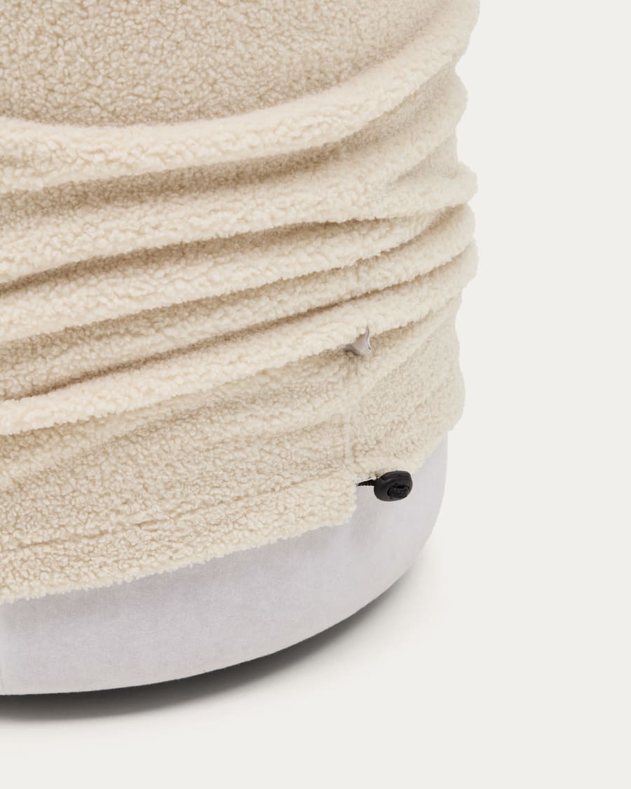 Fußhocker Kaeli mit abnehmbarem Bezug in Bouclé Farbe Écru Ø 43 cm