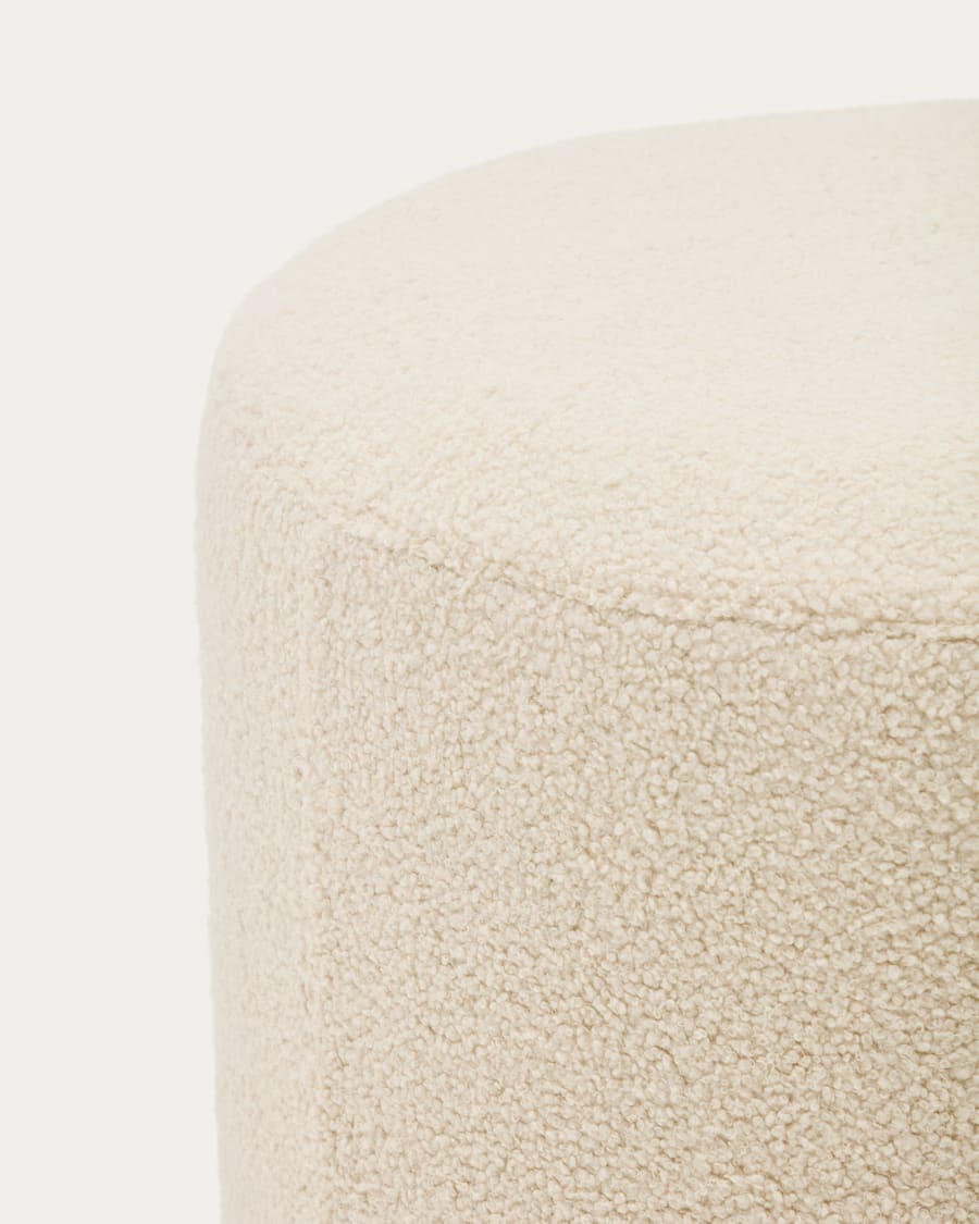 Kaeli footrest with removable cover in ecru bouclé Ø 60 cm