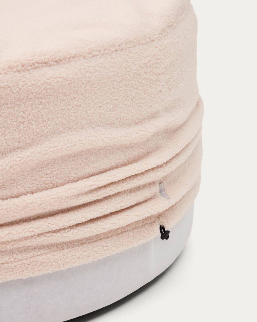 Fußhocker Kaeli mit abnehmbarem Bezug in rosa Bouclé Ø 90 cm