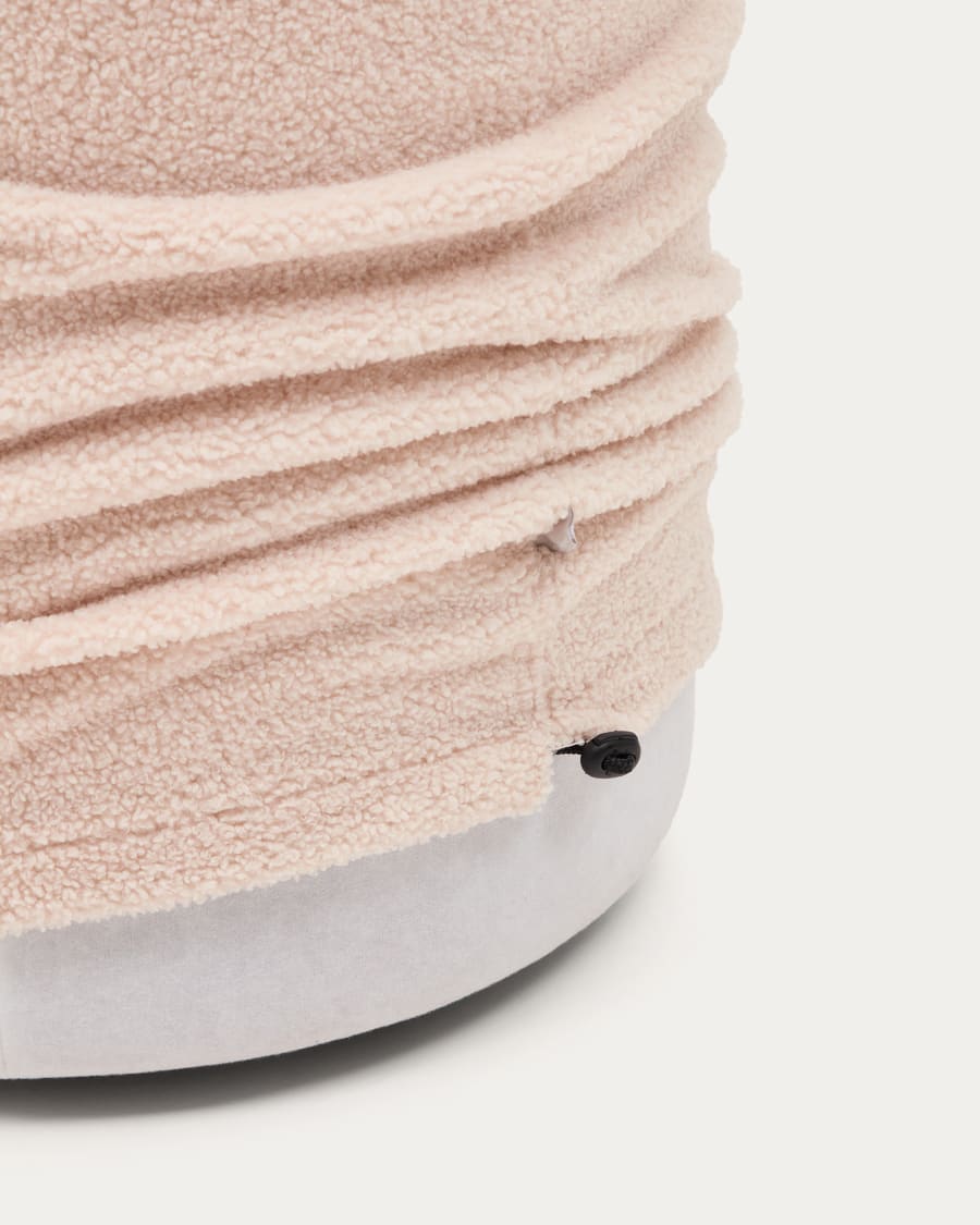 Kaeli footrest with removable cover in pink bouclé Ø 43 cm