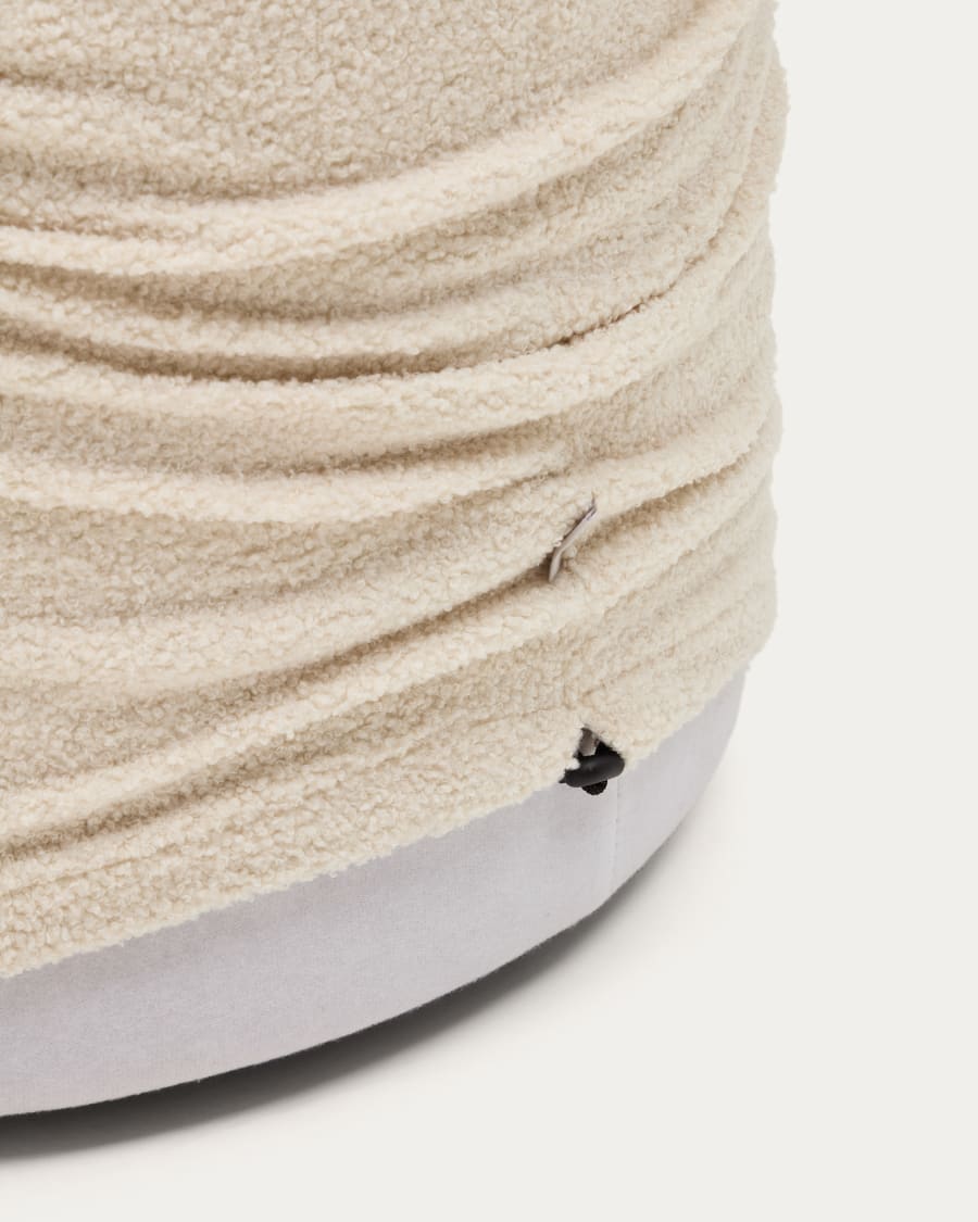 Kaeli footrest with removable cover in ecru bouclé Ø 60 cm