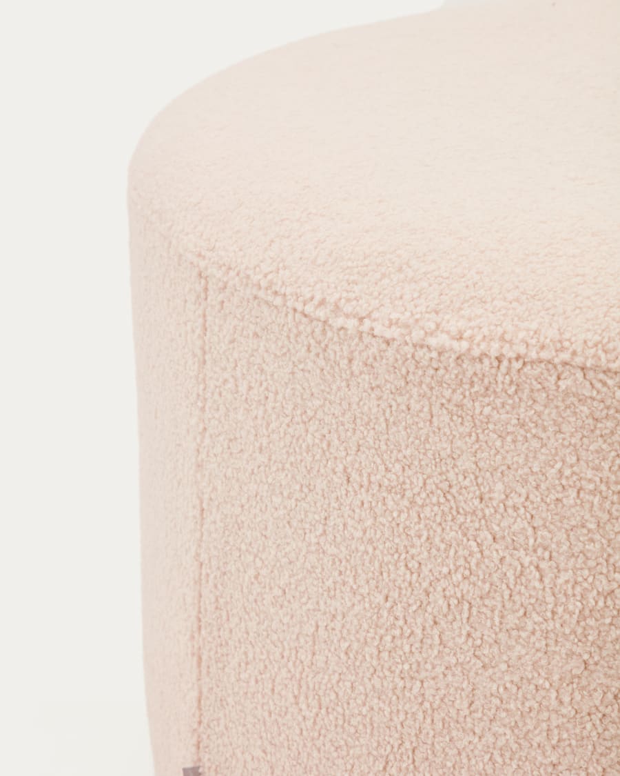 Fußhocker Kaeli mit abnehmbarem Bezug in rosa Bouclé Ø 90 cm