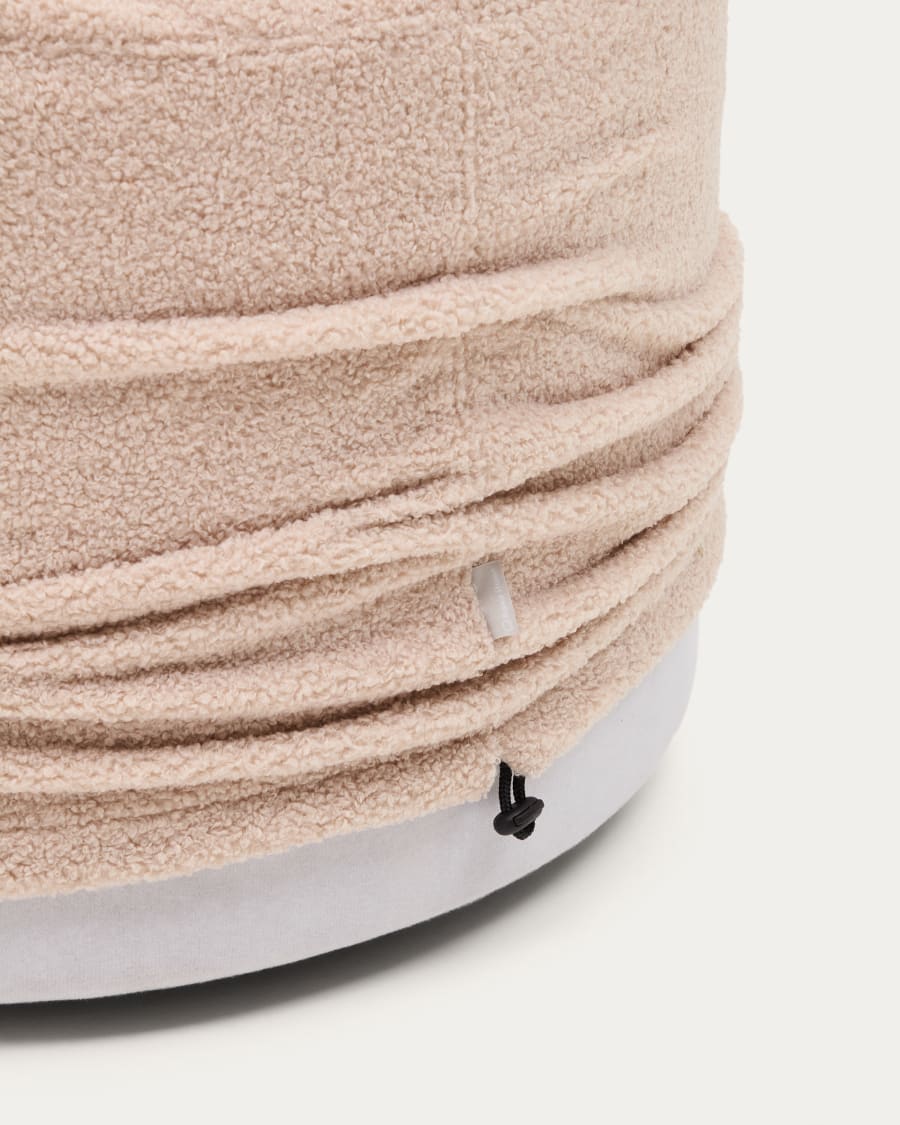 Kaeli footrest with removable cover in pink bouclé Ø 60 cm