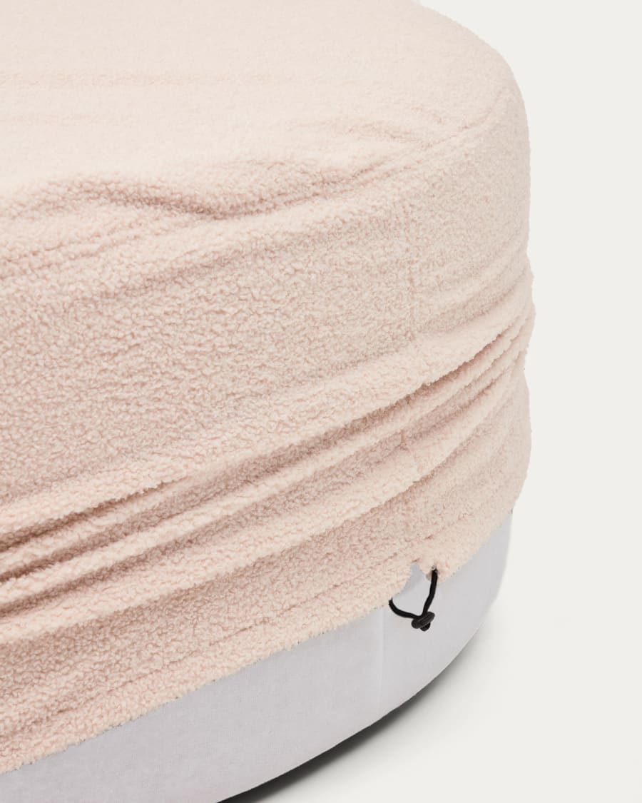 Fußhocker Kaeli mit abnehmbarem Bezug in rosa Bouclé Ø 120 cm
