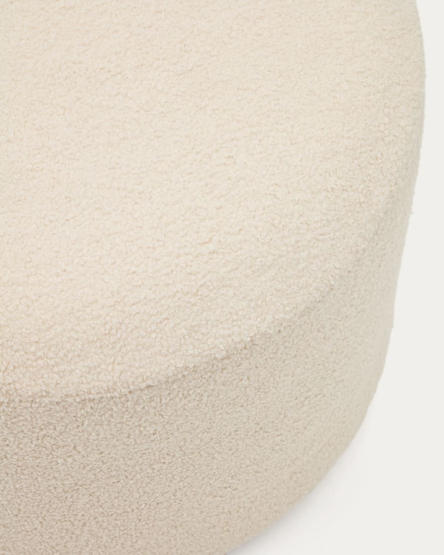 Kaeli footrest with removable cover in ecru bouclé Ø 60 cm