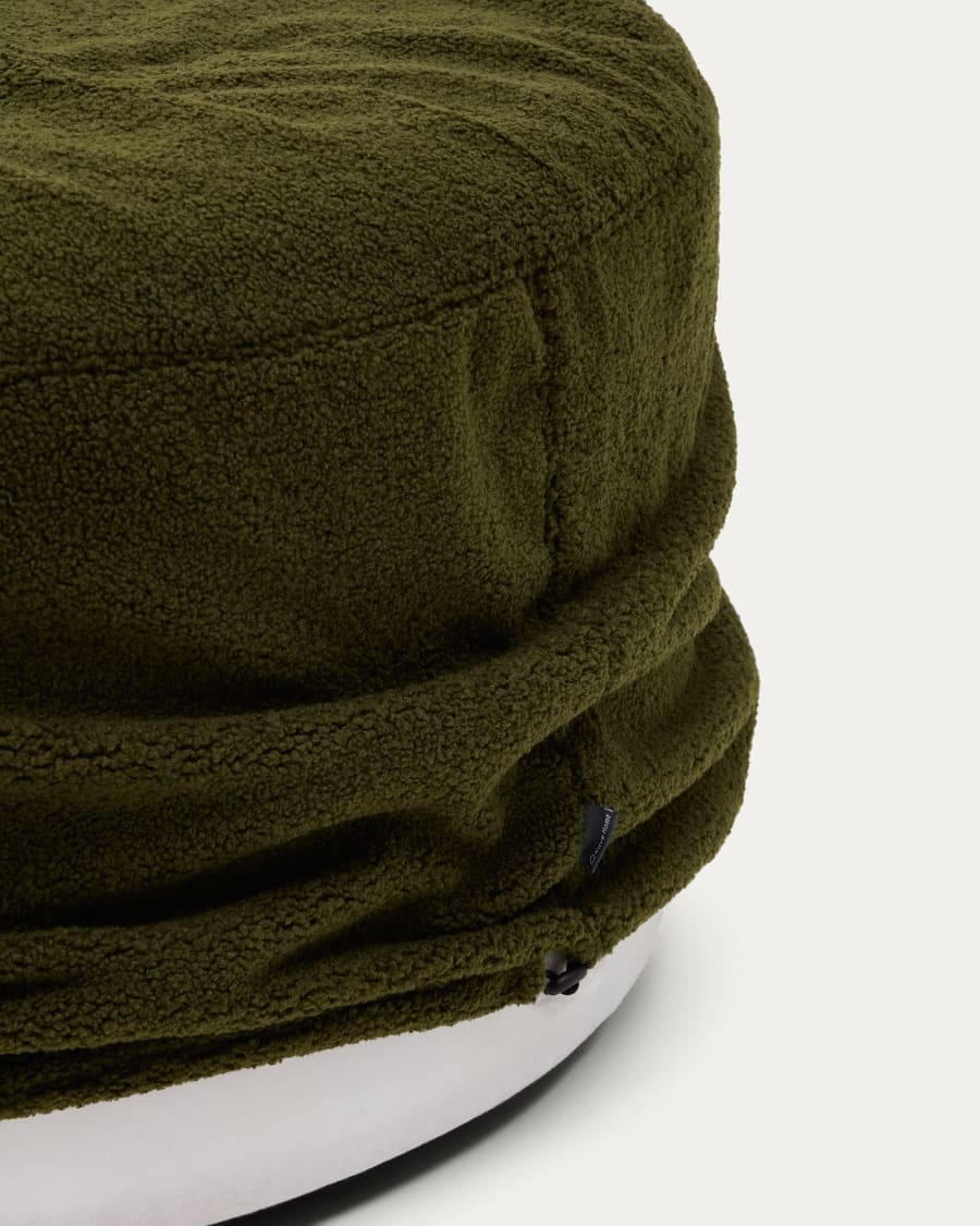 Kaeli footrest with removable cover in green bouclé Ø 90 cm