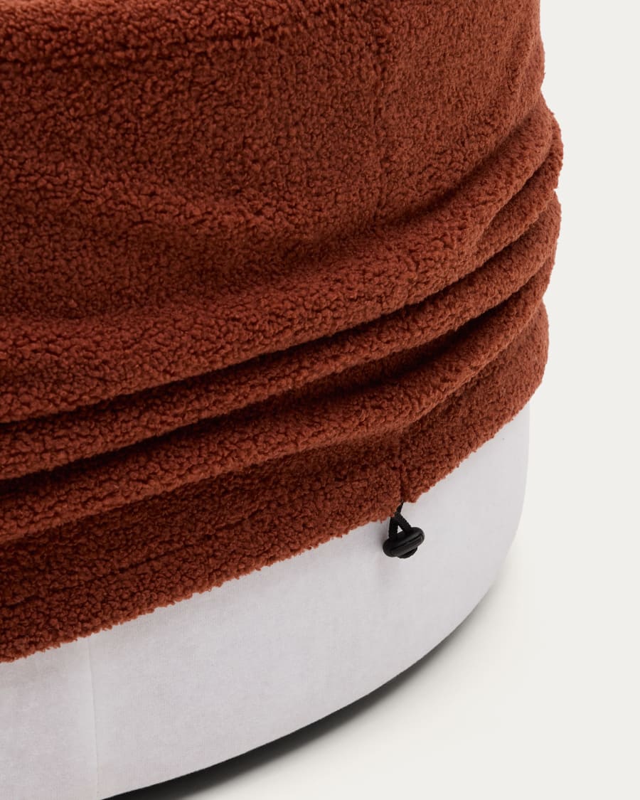 Kaeli footrest with removable cover in terracotta bouclé Ø 90 cm