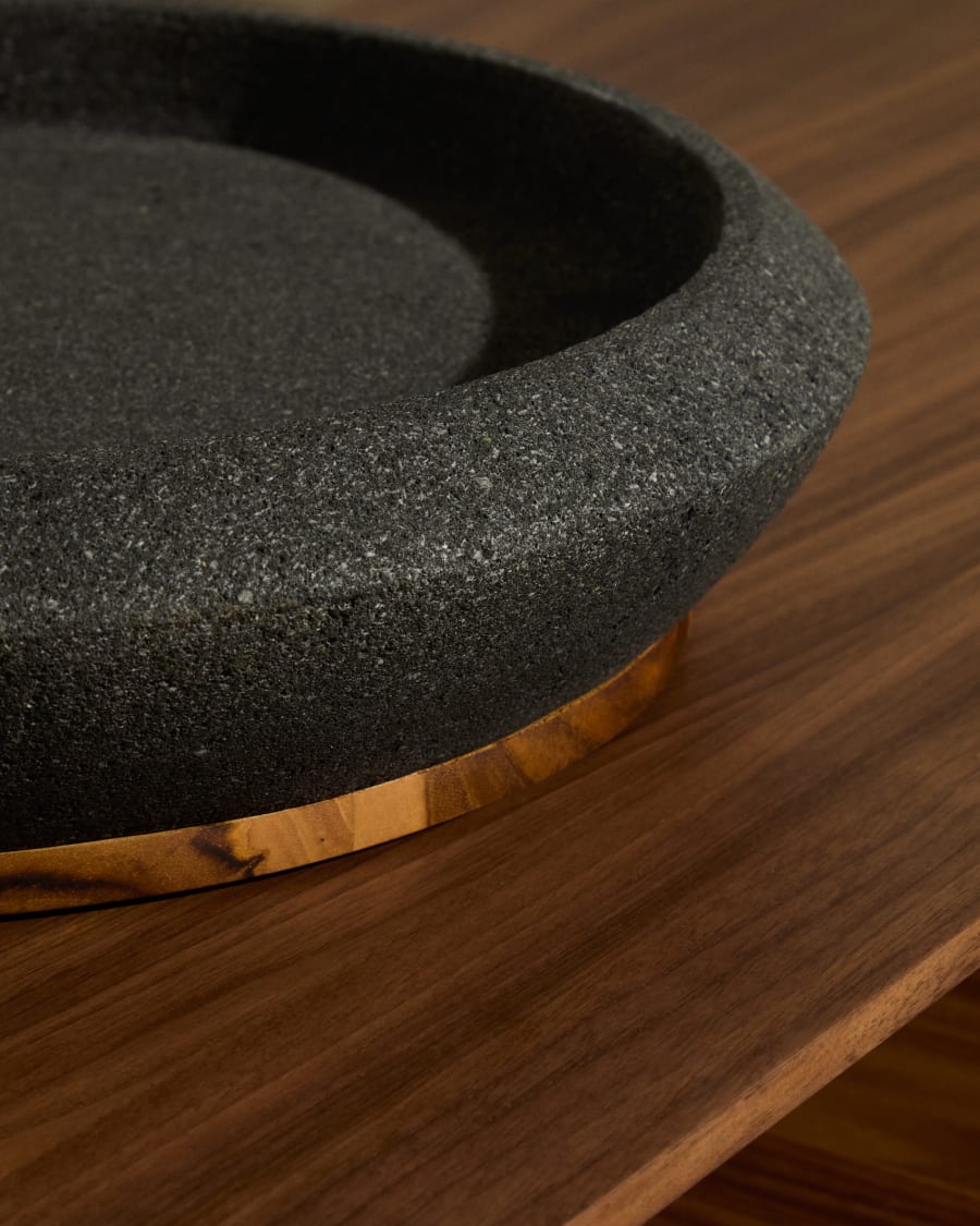 Naro centrepiece in black stone and teak wood Ø38cm