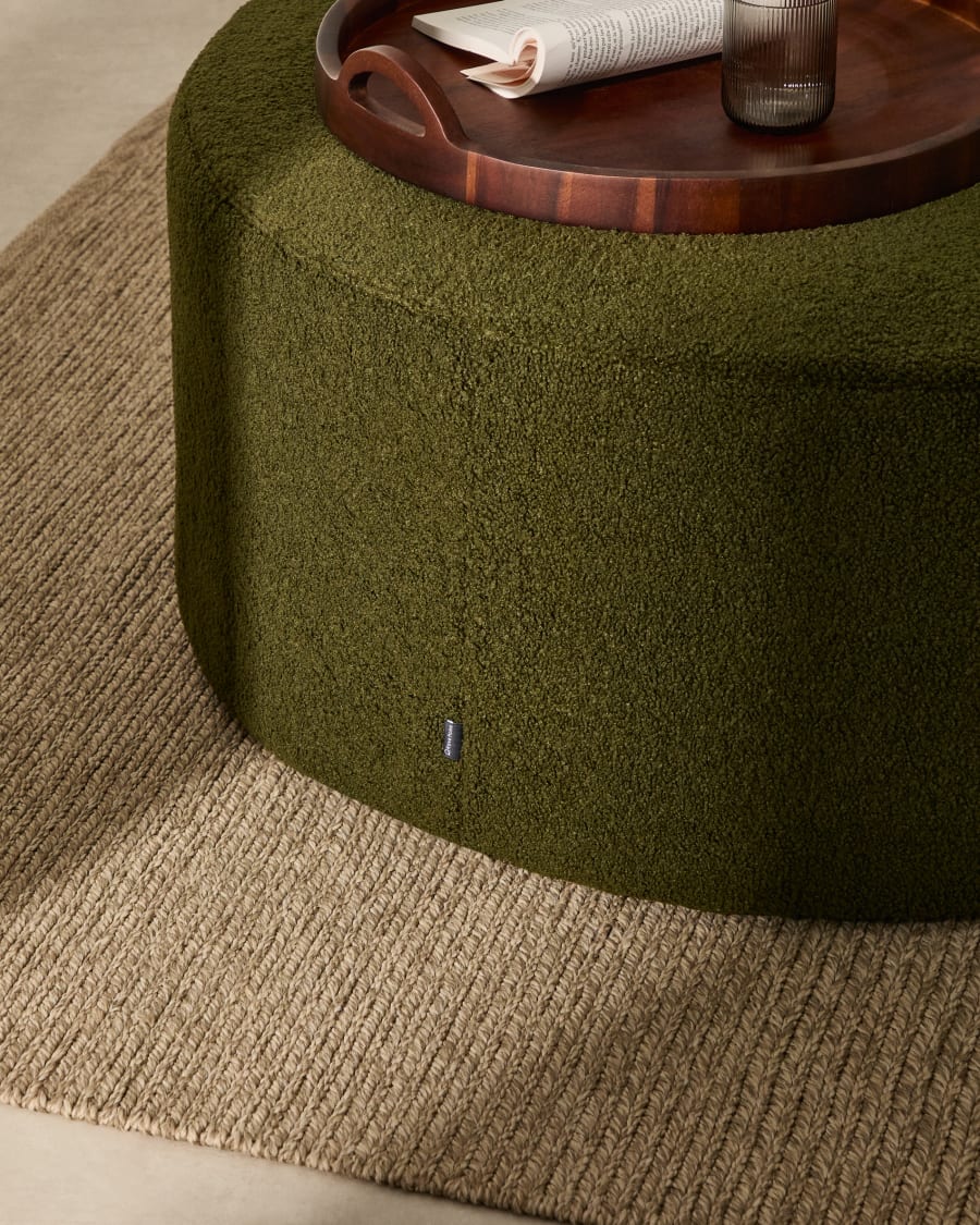 Kaeli footrest with removable cover in green bouclé Ø 90 cm