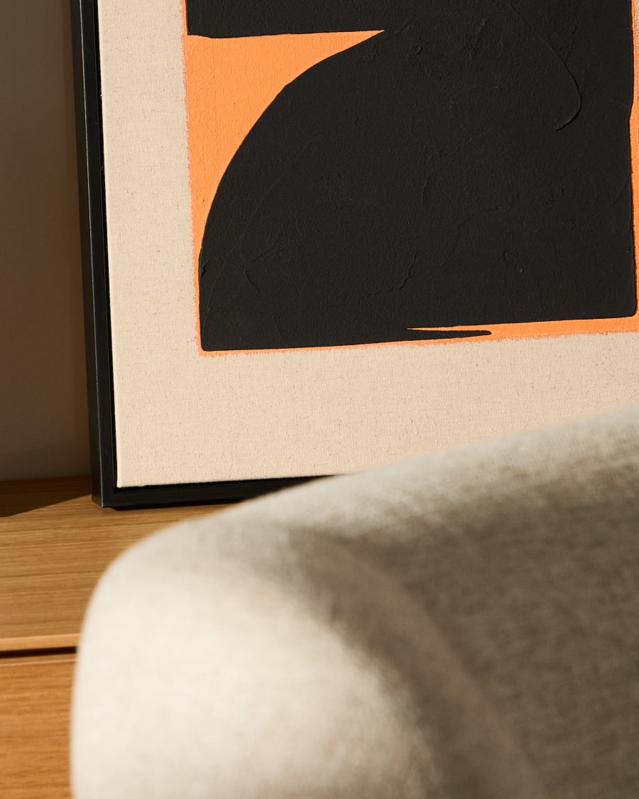 Zernu hand-painted orange and black linen abstract picture 42 x 65cm