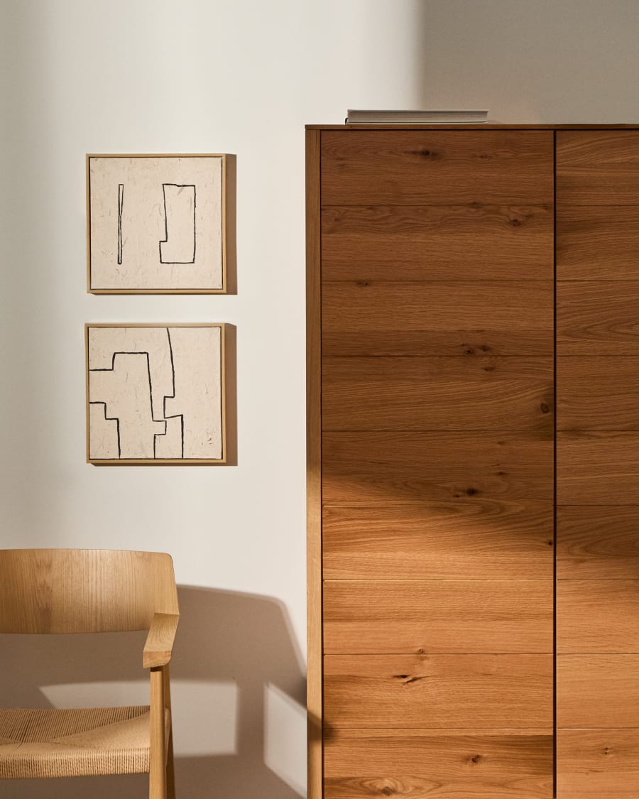 Set Neyra di 2 quadri astratti dipinti a mano su carta riciclata nera e beige 30 x 30 cm