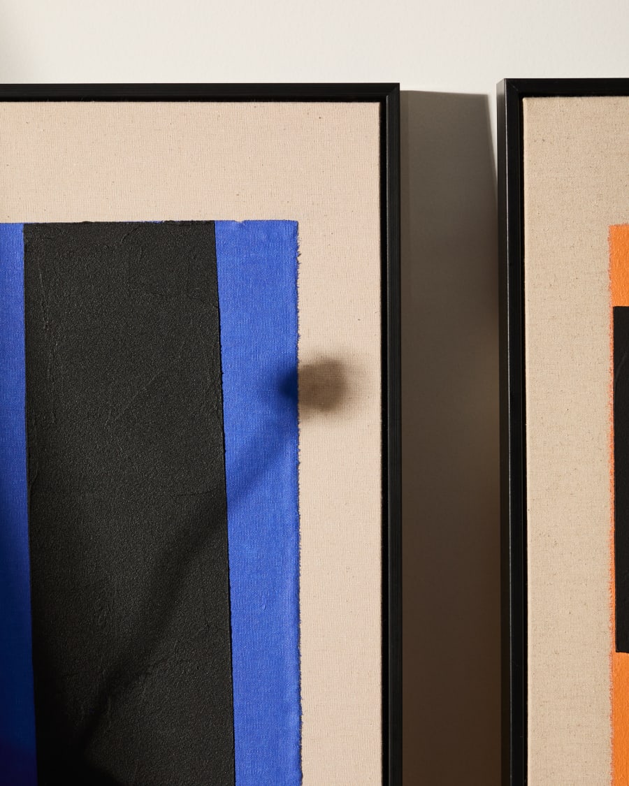 Zernu hand-painted blue and black vertical line abstract picture 42 x 65cm