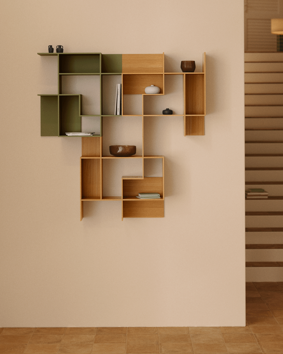 Ina modular shelving unit in green lacquered MDF 80 x 80cm FSC 100%