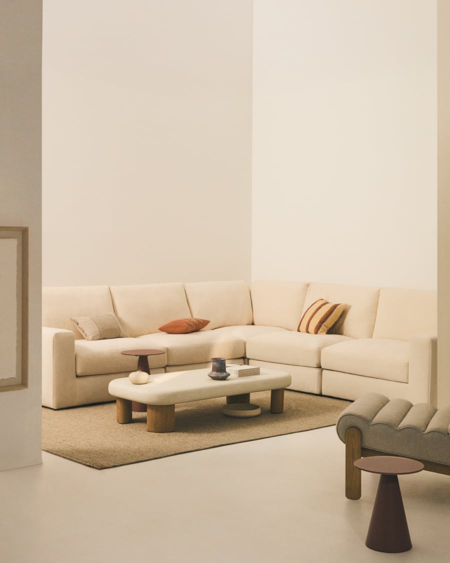 Modulares 5-Sitzer-Ecksofa Alea mit Bezug aus Chenille in Ecru, 310 x 310 cm
