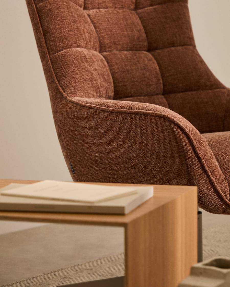 Teryl swivel light brown chenille armchair with grey-finished metal, FSC 100%