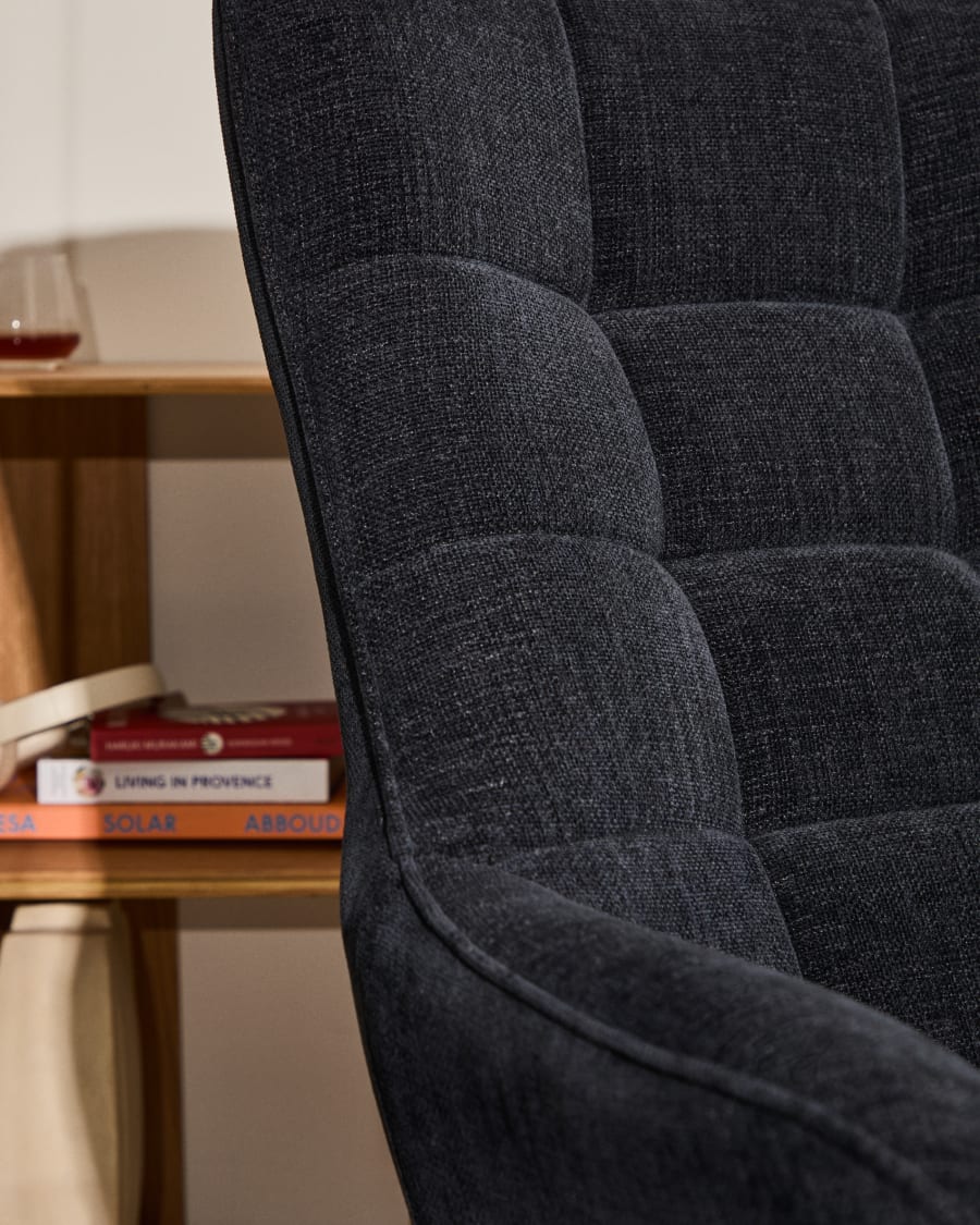 Teryl swivel blue chenille armchair with grey-finished metal, FSC 100%