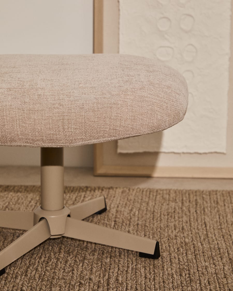 Teryl beige chenille footrest with grey-finished metal, FSC 100%