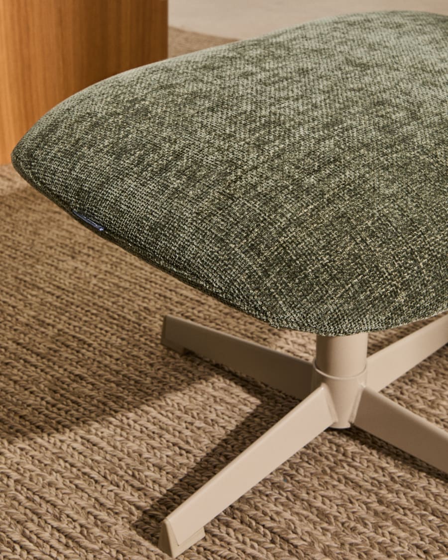 Teryl green chenille footrest with grey-finished metal, FSC 100%