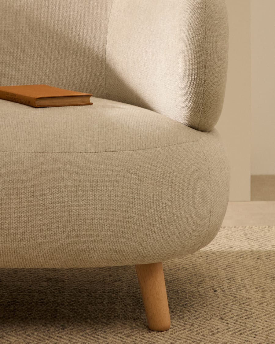 Luisa armchair in chenille pearl with solid beech wood legs 90 cm