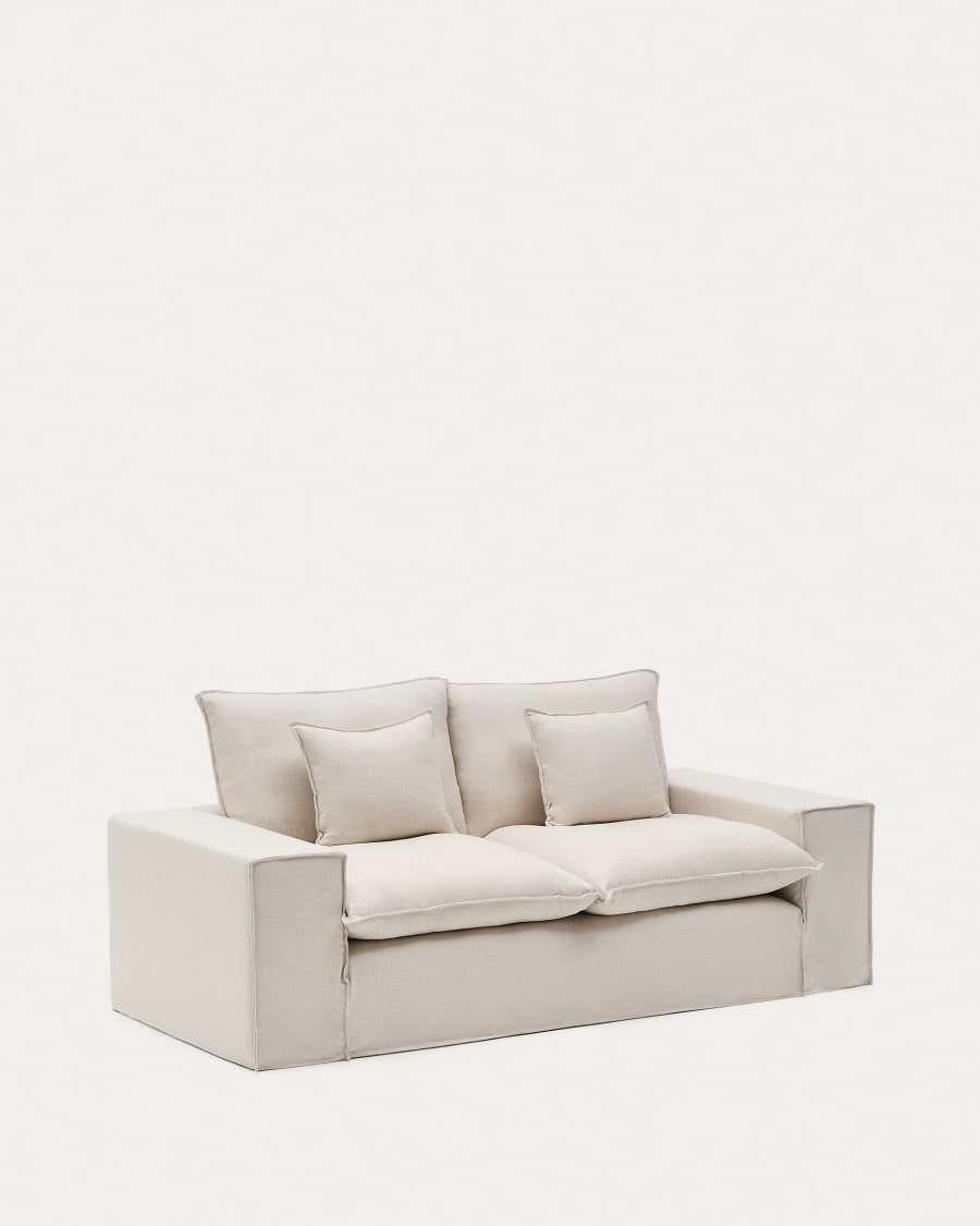2-Sitzer Sofa Anarela mit abnehmbarem Bezug und beigen Leinenkissen 240 cm