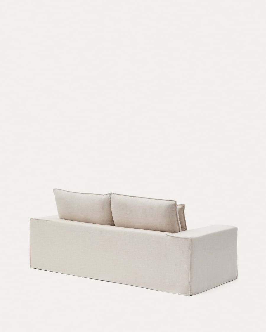 2-Sitzer Sofa Anarela mit abnehmbarem Bezug und beigen Leinenkissen 240 cm