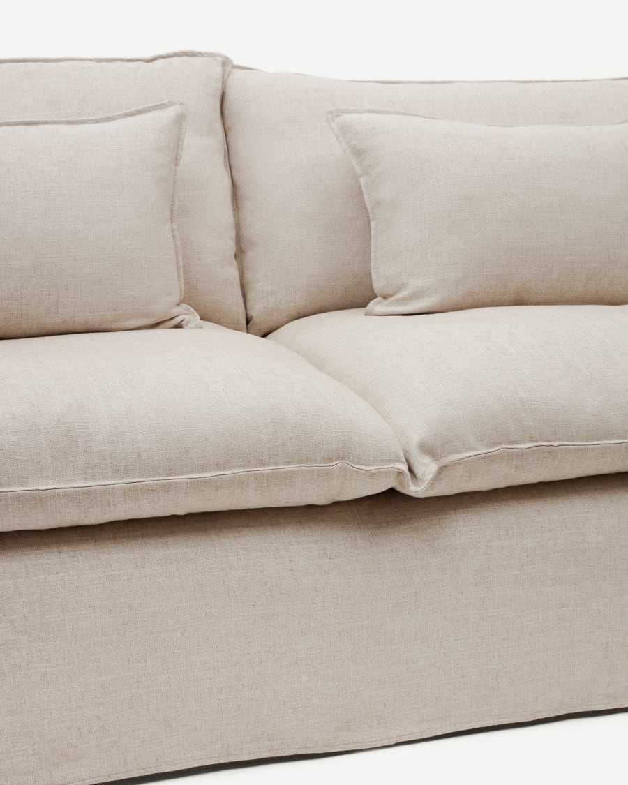 2-Sitzer Sofa Anarela mit abnehmbarem Bezug und beigen Leinenkissen 240 cm