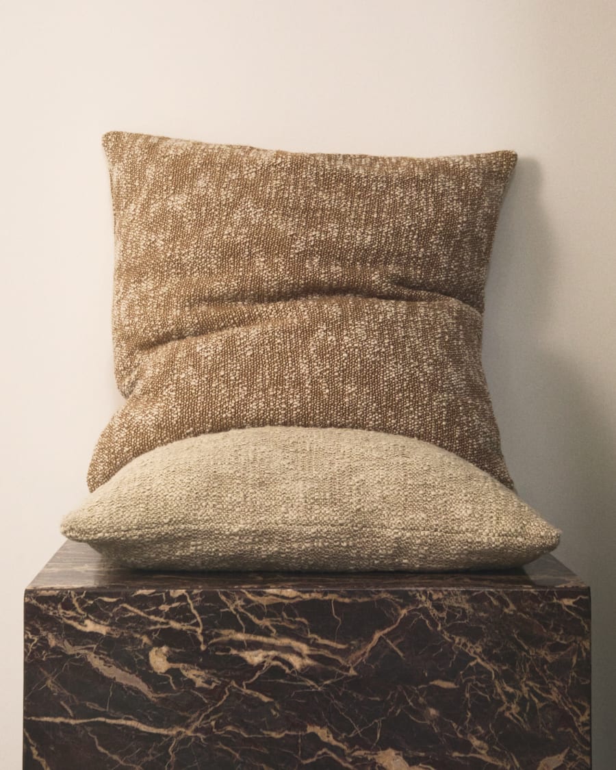 Mevia cushion cover in beige and orange linen blend 50 x 50 cm