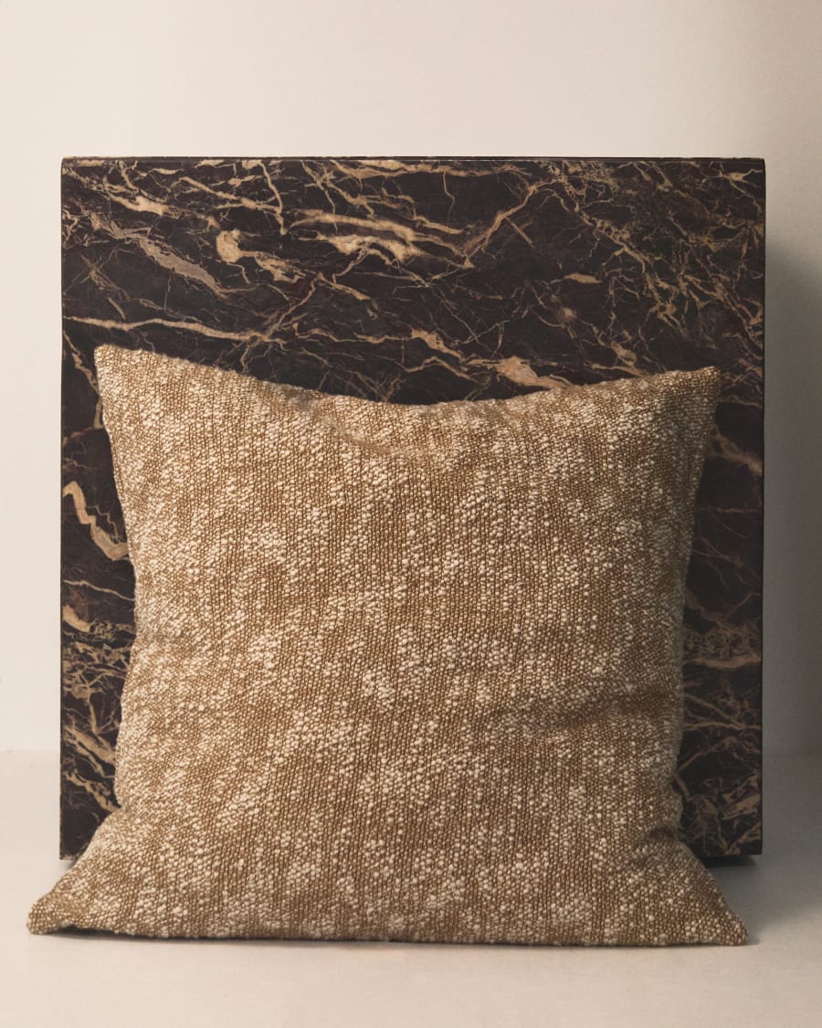 Mevia cushion cover in beige and orange linen blend 50 x 50 cm