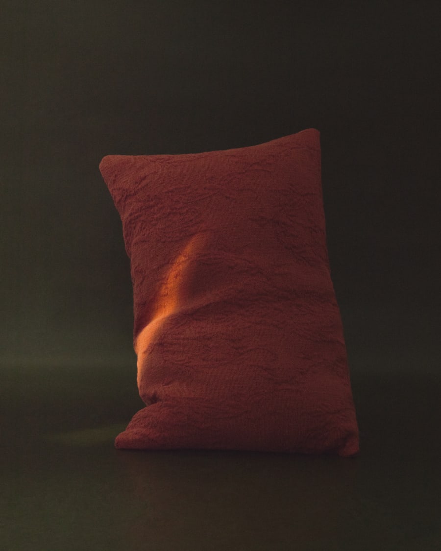Velina cushion cover in red washed linen jacquard with floral design 30 x 50 cm