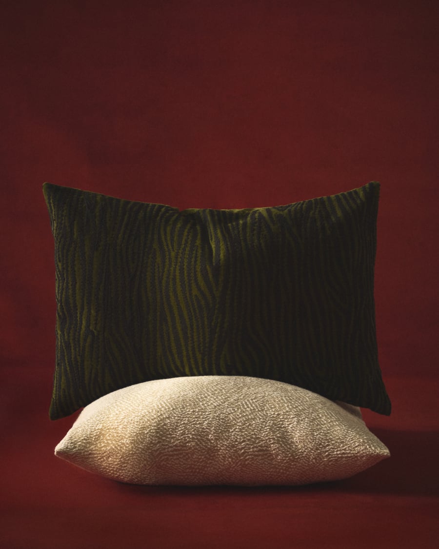 Housse de coussin Junie en jacquard de coton beige 50 x 50 cm