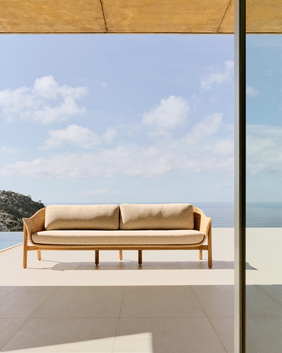 Galea 3-seater sofa in FSC 100% solid teak wood and synthetic rattan 223cm