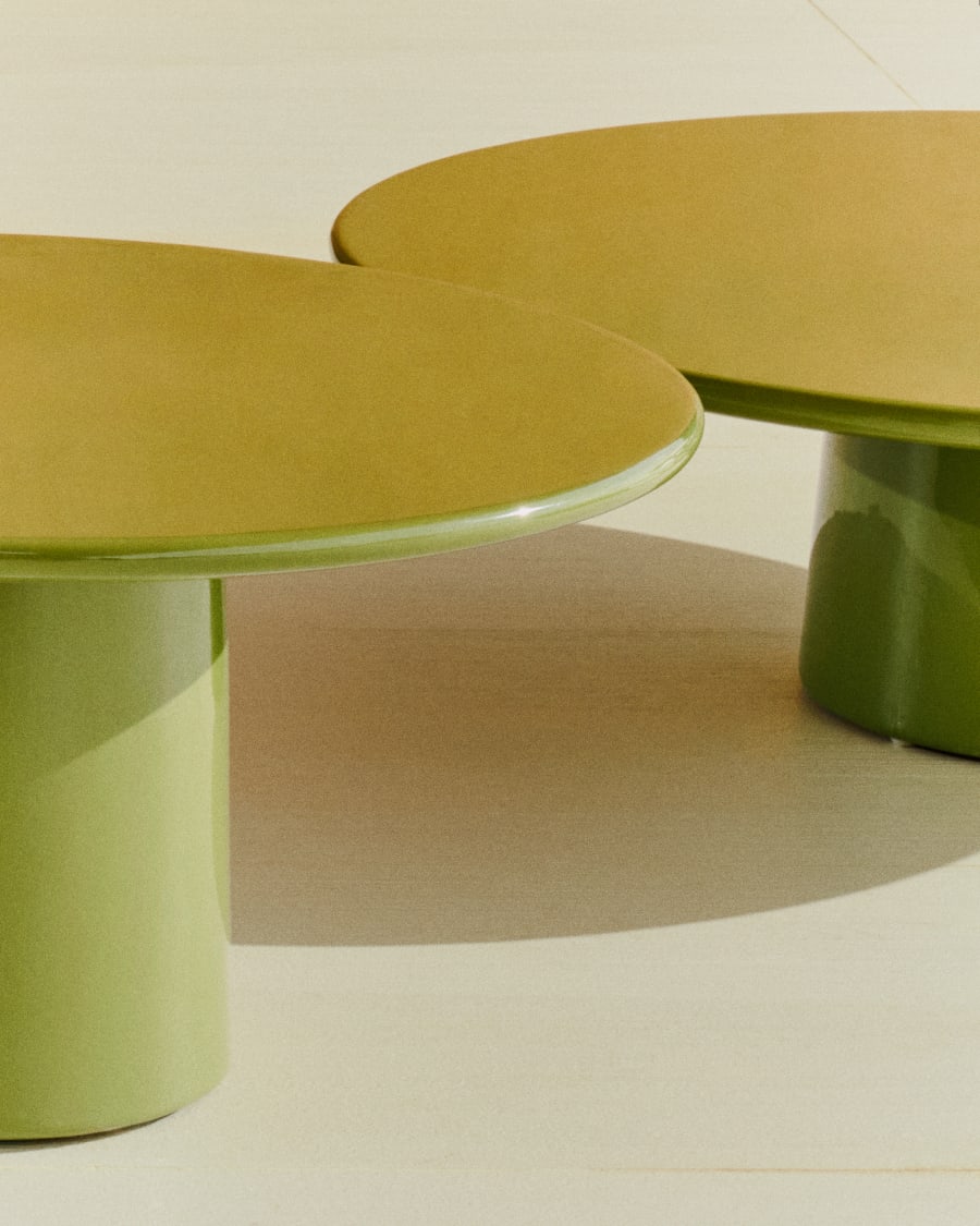 Albanella coffee table in cement with glossy green finish Ø85cm