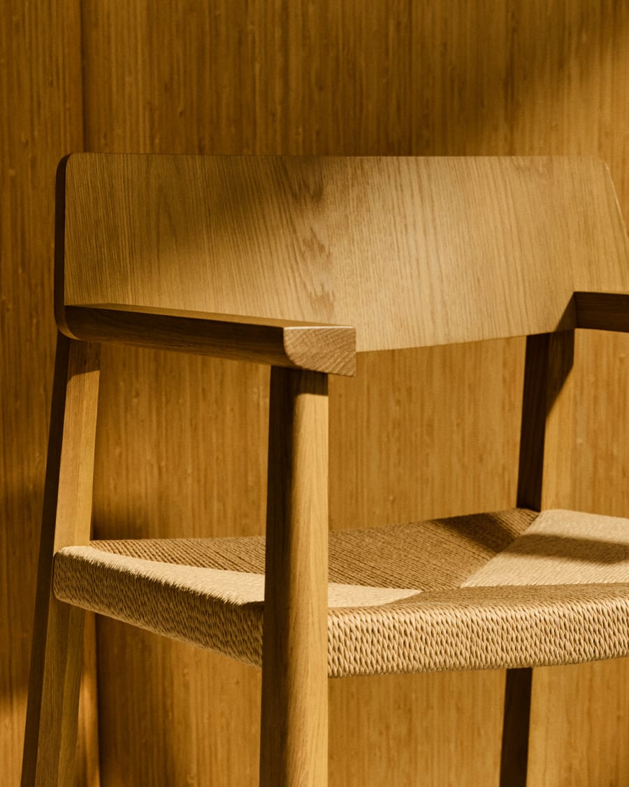 Idun chair made of FSC Mix Credit solid oak wood with natural tone finish and rope cord seat