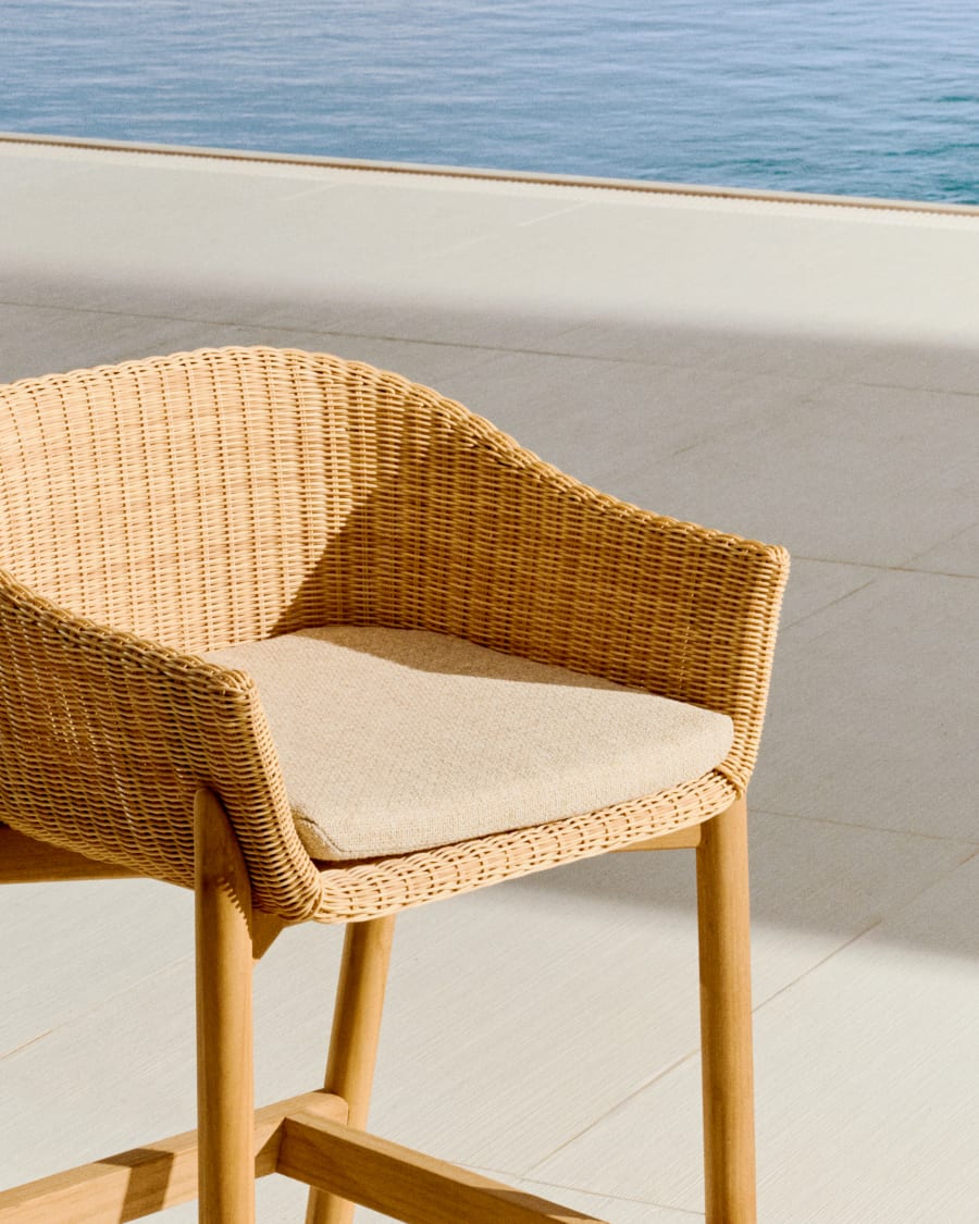 Galea stool in FSC 100% solid teak wood and synthetic rattan 75cm