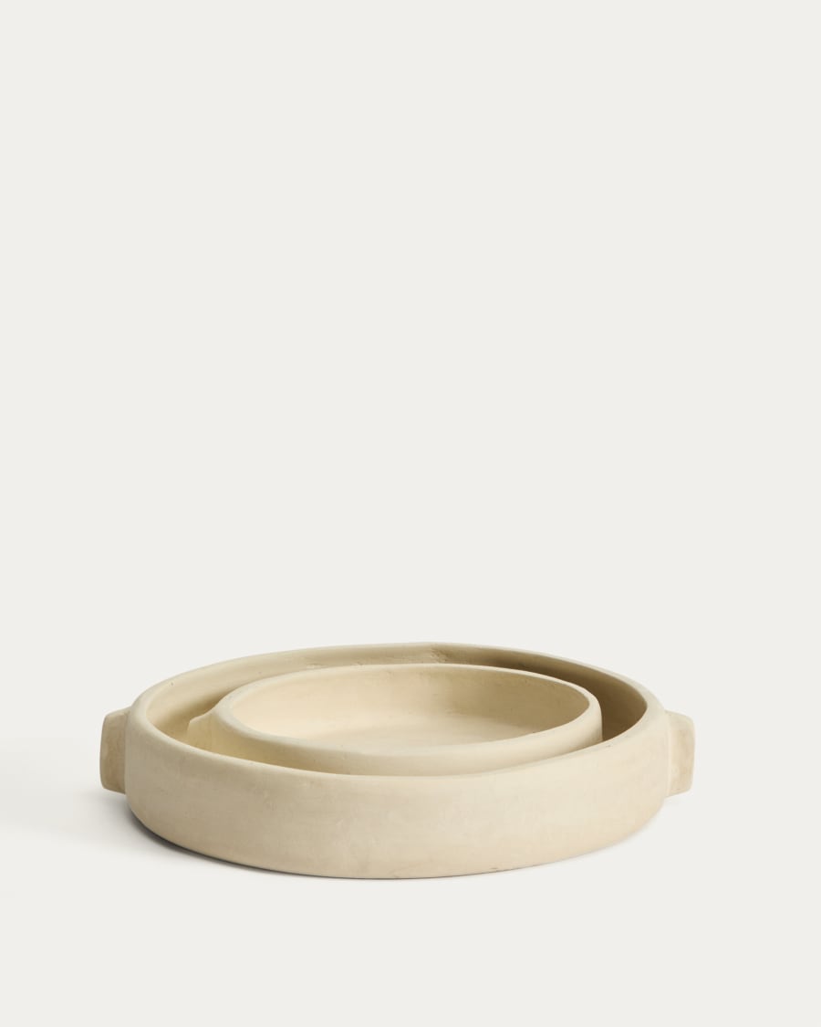 Mireni papier-mâché centrepiece beige Ø 22,5 cm