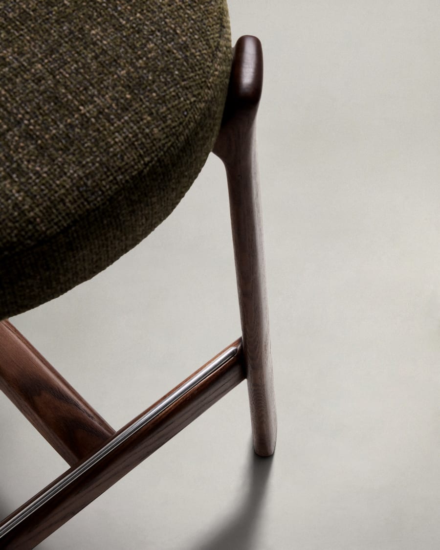 Granite stool in green chenille and solid ash wood with walnut-coloured finish FSC 100% 65cm