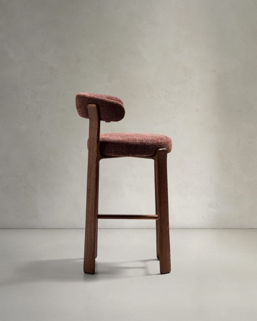Granite stool in brown chenille and solid ash wood with walnut-coloured finish FSC 100% 75cm