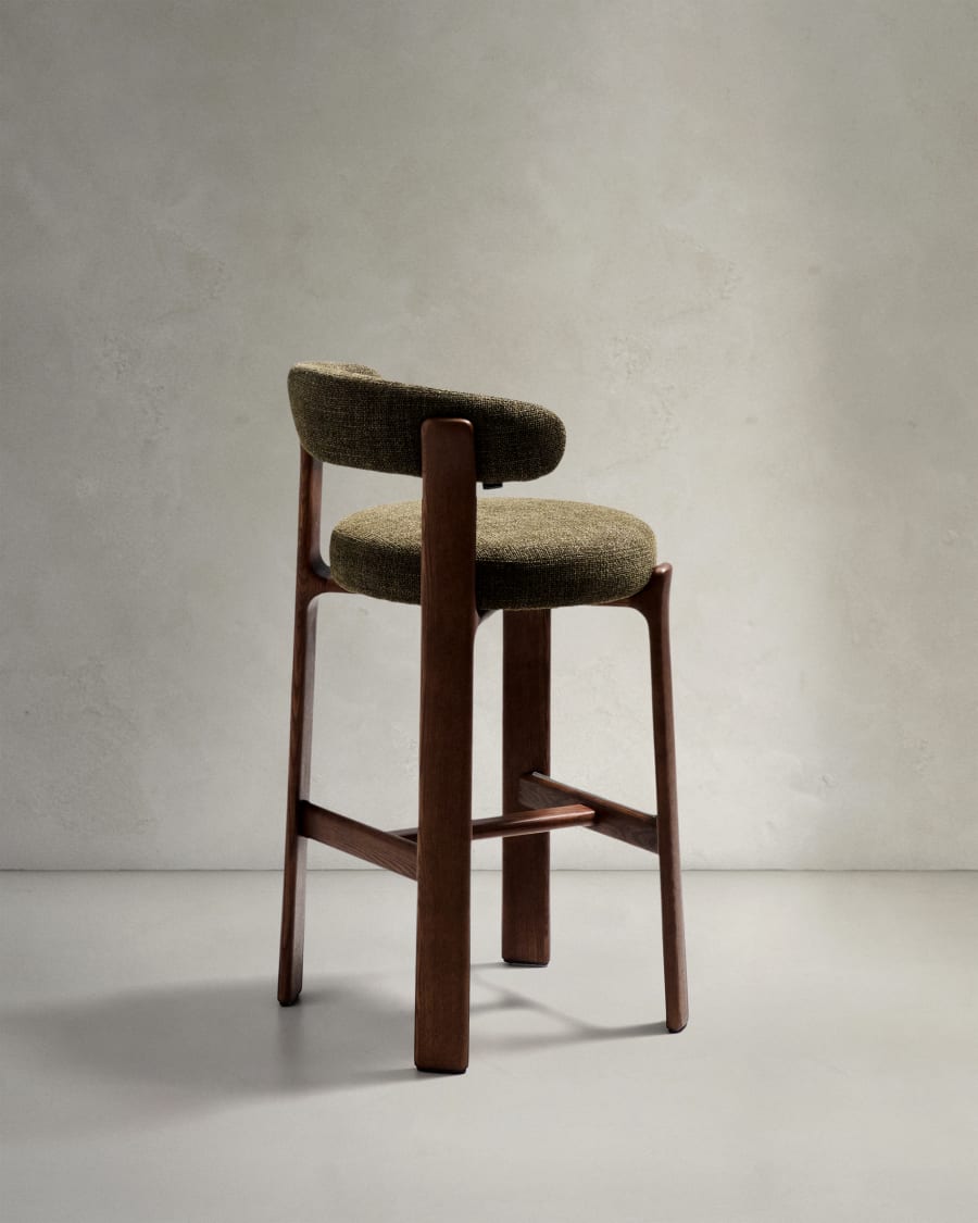 Granite stool in green chenille and solid ash wood with walnut-coloured finish FSC 100% 75cm