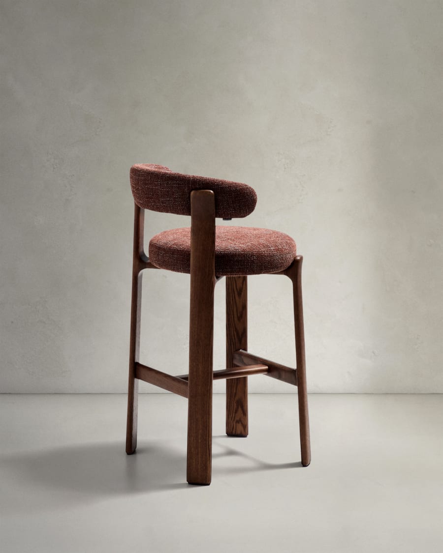 Granite stool in brown chenille and solid ash wood with walnut-coloured finish FSC 100% 75cm