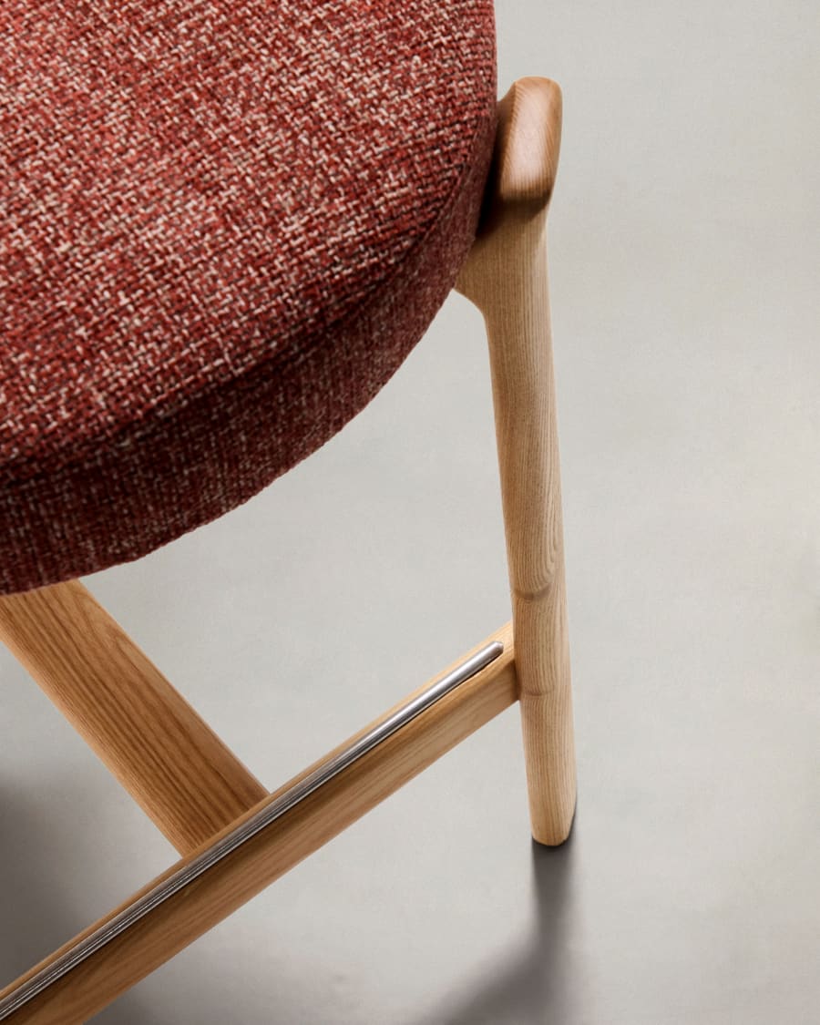 Granite stool in terracotta chenille and solid ash wood with natural tone finish FSC 100% 65cm
