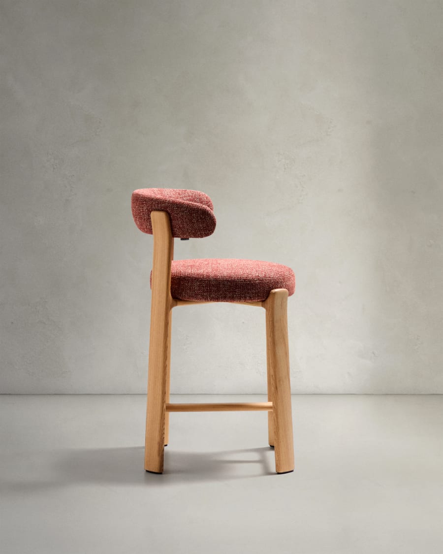 Granite stool in terracotta chenille and solid ash wood with natural tone finish FSC 100% 65cm