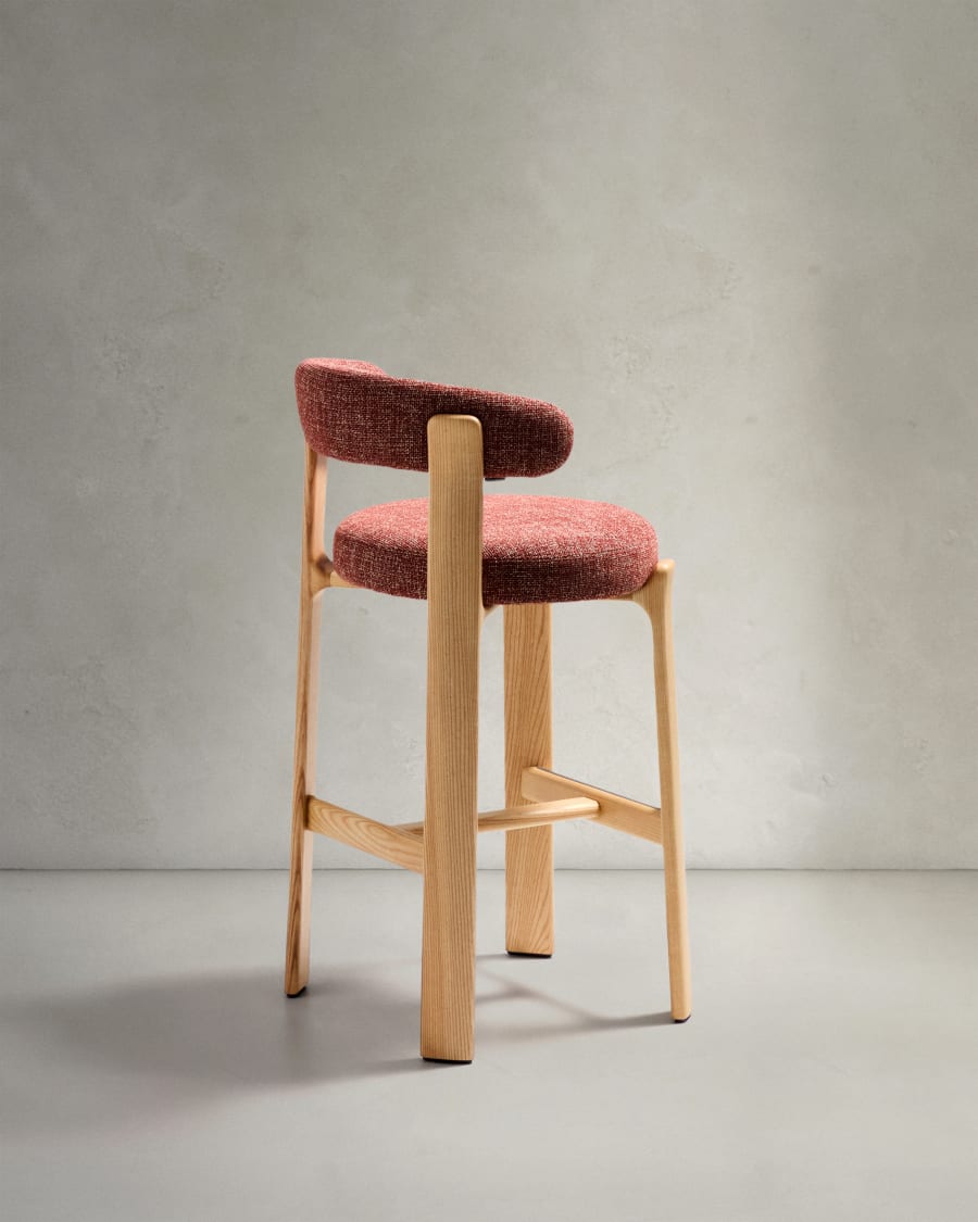 Granite stool in terracotta chenille and solid ash wood with natural tone finish FSC 100% 75cm