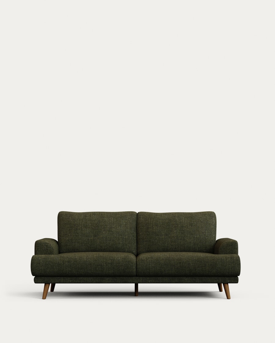 Karin 2-seater sofa green with solid beech wood legs with walnut-effect finish, 210 cm