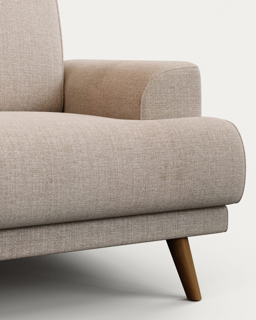 Karin 2-seater sofa beige with solid beech wood legs with walnut-effect finish, 210 cm